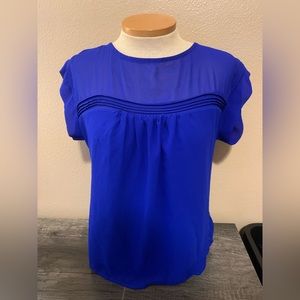 Monteau Sheer Vibrant Blue Blouse Short Sleeve Women’s Sz Medium